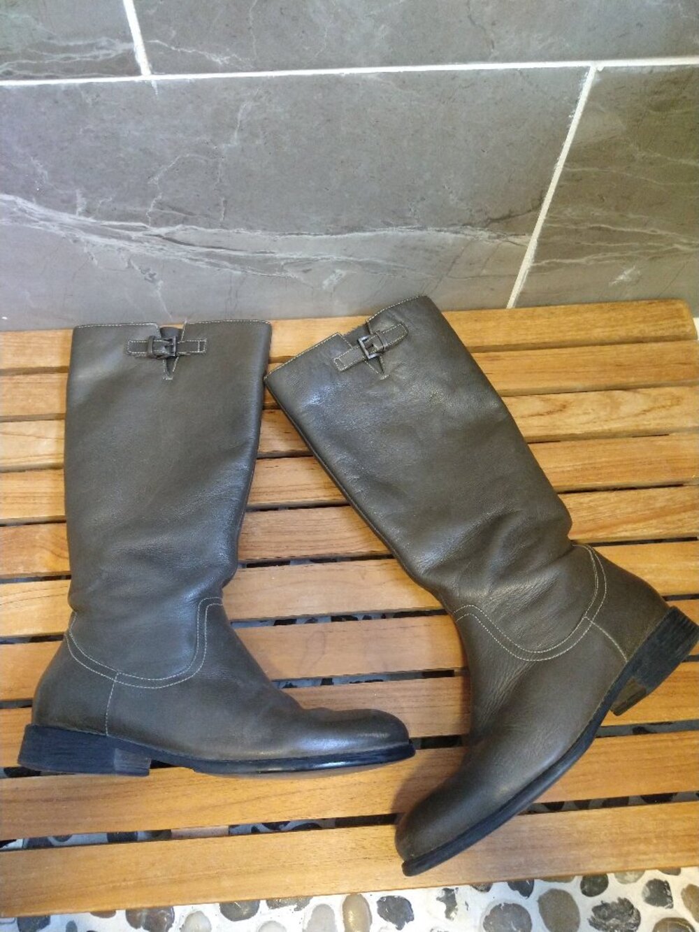 St. John’s Bay Grey / Taupe Leather Tall Riding Boots Size 10